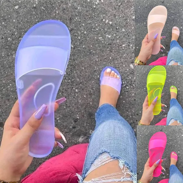 2022 फैशन गर्मियों में महिलाओं के सैंडल स्पष्ट जूते पर्ची पर जेली जूते महिलाओं फ्लैट समुद्र तट सैंडल आउटडोर छुट्टी स्लाइड