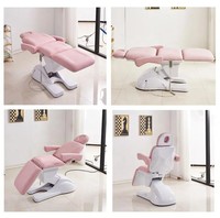 Muebles Modernos para Salón de Belleza, Camilla de Extensión de Pestañas Rosa, Lujosa Camilla de Masaje Facial Eléctrica de 3 Motores con Taburete