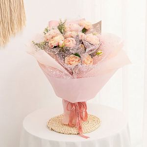 กระดาษห่อดอกไม้สไตล์เกาหลี ตกแต่งด้วยผ้าตาข่ายลายดอกไม้ พร้อมจุดสีขาว สำหรับห่อช่อดอกไม้ DIY - Product Image 5