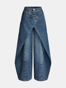 <span class=keywords><strong>Jean</strong></span> large taille haute en denim délavé patchwork style streetwear pour <span class=keywords><strong>femme</strong></span>, coupe ample et fluide, collection 2026 - Product Image 6
