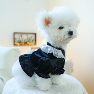 PETCIRCLE Spring and Autumn Pet Circle Dog <b>Clothes</b> <b>Cat</b> Bow Lace Trim Velvet Dress - Product Image 3