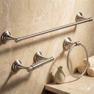 Ensemble d'accessoires de salle de bain classiques en nickel plaqué, porte-papier toilette avec plateau et anneau porte-serviette - Product Image 1