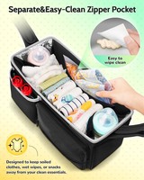 Sac Organisateur de Poussette à Grande Capacité, Organisateur de Poussette Réglable avec 2 Porte-Gobelets Isolés, Sac de Poussette Facile à Nettoyer