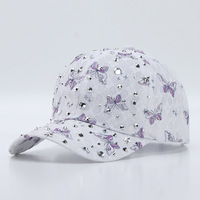 Casquette de baseball pour femme, tendance, avec strass papillon, réglable, ornée de cristaux, chapeau d'été anti-UV