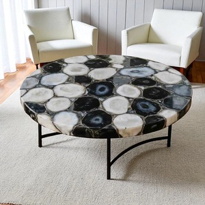 Plateau de table basse en pierre semi-précieuse de qualité supérieure, agate noire géode, plateau de table basse fait main, plateau de table centrale design moderne, décoration moderne - Product Image 2