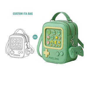 Mochila personalizada estilo retro para consola de videojuegos, con ventana transparente de píxeles, de cuero PU, diseño vintage para gamers, para exhibir pines de anime. - Product Image 1