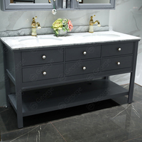 Meuble-lavabo double vasque gris moderne George Group USA avec dessus en quartz marbré et lavabo en céramique