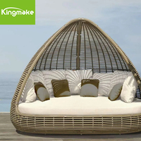 Kingmake Gartenmöbel Patio Rattan Liege bett Dreieck Wetterfest Garten Set Modern Woven Daybed
