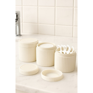 Juego de Organizadores de Baño Cilíndricos Minimalistas de Plástico, 3 Piezas, Soporte para Pinzas de Pelo y Hisopos de Algodón, Fácil de Limpiar, Independiente - Product Image 1