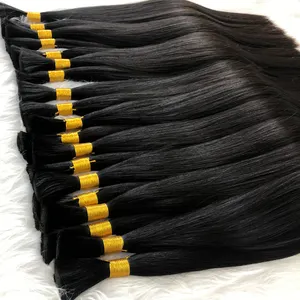 Pelo europeo a granel sin trama, negro Natural, sin procesar, cutícula, virgen alineada, Plus, vendedor de extensiones de cabello humano ruso