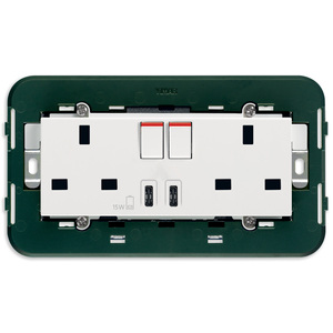 Vimar Double <b>Socket</b> <b>With</b> <b>Usb</b> C Ports 15W Charging 2P+T 13A White - Product Image 1