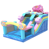 Toboggan Gonflable Thème Bonbons Combo Toboggan Sec Gonflable pour Enfants Fête Extérieure Événement Impression Personnalisée Disponible