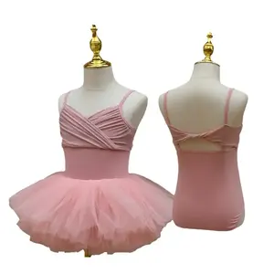 最新儿童女孩时尚批发粉色吊带背心紧身衣服装舞蹈服装体操训练女孩紧身衣
