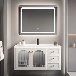 Miroir intelligent certifié CE, unité de salle de bain préfabriquée, finition laquée, résistant à l'eau, montage mural, MDF, garantie de 3 ans - Product Image 1