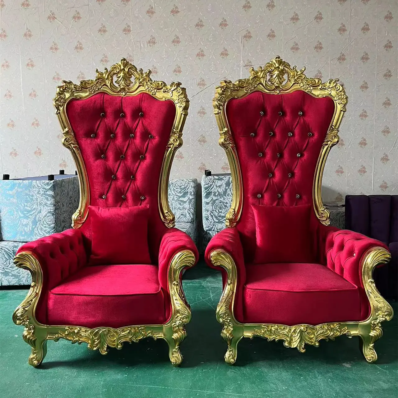 wholesale high back wood wedding chair,gold and white royal chairs luxury wedding king gold throne chairs wedding