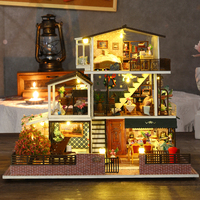 Villa à 3 étages en bois à construire soi-même, mini-diorama 3D avec éclairage LED, maison de poupée, cadeau artisanal STEM pour adultes et enfants