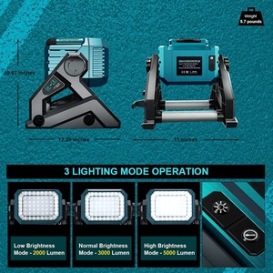 Lampe de travail sans fil ou filaire 35W 3 Modes de luminosité fonctionnement compatible avec les Batteries Makita LXT 18V Lithium-ion DML809 - Product Image 5