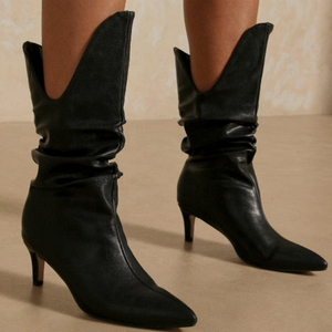 Western Style <b>Slip</b>-<b>on</b> Half Knee High Women <b>Boots</b> Stiletto Heels Slang Cut Sexy Casual Winter Shoes Midi Calf Size 43 - Product Image 2