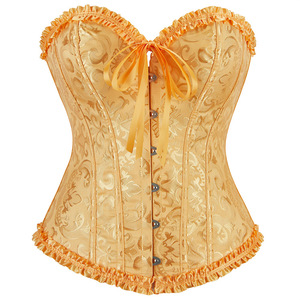 Corset de mariée en jacquard floral beige nude doux avec garniture à volants et décolleté cœur - Product Image 2