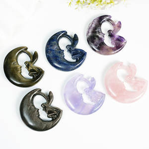 Scultura in Cristallo di Quarzo Lucidato, Pietre Naturali per Guarigione Spirituale, Intaglio di Luna Fata in Ossidiana Argento - Product Image 1