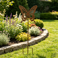 Piquet de jardin papillon en fer forgé artisanal de qualité supérieure pour cour, ornement de jardin extérieur vintage