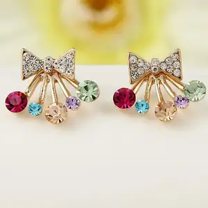 Korean Shimmering Colorful Diamond Butterfly Bow Crown Stud Earrings