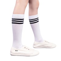 Chaussettes en coton tricoté unisexe pour enfants, mi-mollet, au-dessus du genou, à trois rayures, absorbantes, printemps-été
