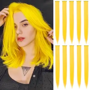 Tinta unita giallo rosa per festa mette in evidenza clip sulle trecce extension per capelli colorati capelli ciocche sintetiche