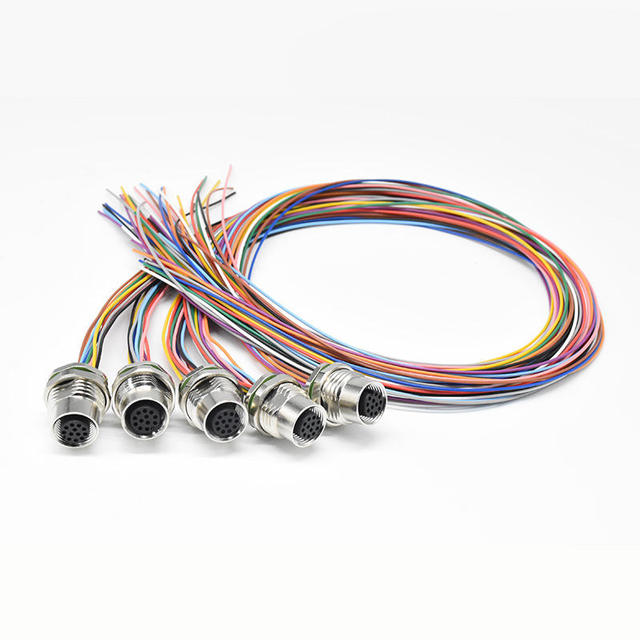 M12-A-12P Male/Female Panel Mount Receptacle Socket 500mm Cable 12-Pin Waterproof IP67 Automotive Power Connector Brass Gold