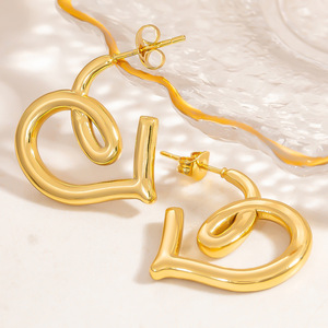 European American Style Gold Plated <b>Stud</b> Earrings Heart Shaped Geometry Fashion Jewelry Women's Gift Yiwu Origin EH11755 - Product Image 1