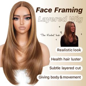 Lyy BrownBomb Wear Go Perruques Lace Front Blond Miel Sans Colle Pré-épilées Pré-coupées Pour Débutantes Femme, Lisses Dégradées avec Frange Mi-longue - Product Image 2
