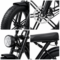 Vélo électrique à pneus larges de 20 pouces, 48V 750W, batterie au lithium 15Ah, frein à disque double, vélo électrique pour les trajets en ville