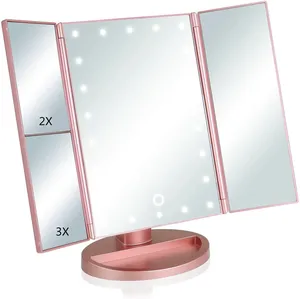 Specchio per il trucco con luci specchio da trucco a 22 LED con ingrandimento 2 x3x Touch Screen specchio cosmetico illuminato a tre ante per il trucco