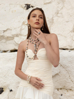 Lixin 2 pièces ensemble de bijoux fins coloré Imitation perle boucles d'oreilles collier Zircon cuivre plaqué or pour les fêtes fiançailles