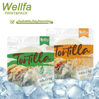 Sachet d'emballage pour tortillas refermable avec logo personnalisé, fenêtre transparente de qualité alimentaire, pochette plate pour tortillas entières congelées