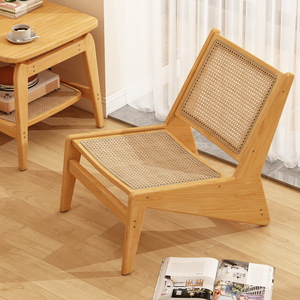 Nordic Style Wooden Lounge Chair With Rattan Seat And Backrest For Living Room Or Balcony Use - Product Image 1