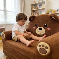 Canapé-lit pliable pour tout-petits en peluche ours brun, convertible en 3 niveaux avec un design animal mignon