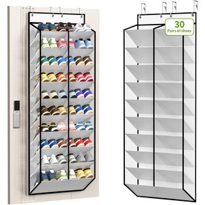Over The Door <b>Shoe</b> Organizer 30 Pairs Mesh Hanging <b>Rack</b> White Closet Storage With 10 Tier Pockets For <b>Shoes</b> - Product Image 1