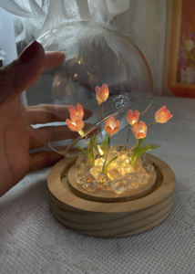 Lampu malam LED Mini gaya Modern buatan tangan 9 Tulip bola kristal bunga dioperasikan dengan emisi putih hangat DIY - Product Image 4