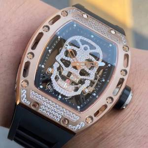 Reloj Mecánico Automático de Hombre, Modelo Top 052 Skull, con Diamantes, Forma de Barril de Vino, Tourbillon, Moderno, para Negocios y Discotecas - Product Image 4