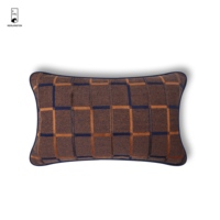 Housse de coussin lombaire géométrique bicolore - Housse de coussin jacquard moderne avec passepoil - Coussin texturé 30x50cm pour canapé