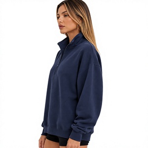 Sudadera de forro polar cálida para mujer, de corte holgado, con media cremallera y cuello alto, al por mayor - Product Image 3