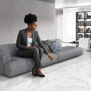 Smoke White 600x600mm Digital Glossy Glazed Polished 24x24 Porcelain 2x2 Nano Vitrified Floor Tiles for Interiors - Product Image 1