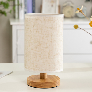 Minimalist isches Nachtlicht Modernes warmes LED Smart Schreibtisch lampe Schlafzimmer Lese lampe mit Leinenstoff Lampen schirm und Holz sockel - Product Image 6