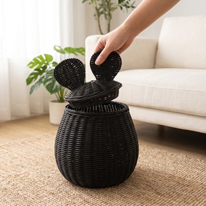 Cesta de Almacenamiento de Ratán Natural Tejida a Mano con Tapa de Orejas de Conejo, Contenedor Tejido con Forma de Animal para Decoración del Hogar o Cuarto de Niños - Product Image 2