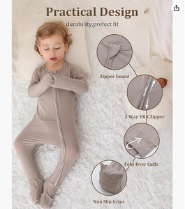 Personalización de Fábrica |   Pijama de Bambú con <span class=keywords><strong>Manoplas</strong></span>, Cierre de Cremallera Bidireccional, Pijama para Bebé Niño, Mono Antideslizante para <span class=keywords><strong>Dormir</strong></span> y Jugar - Product Image 2