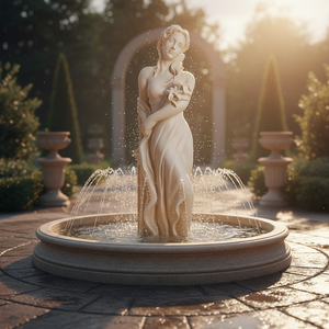 Statue féminine classique européenne, sculpture en résine sculptée à la main avec fleur de lys, style Art déco moderne pour jardin - Product Image 2