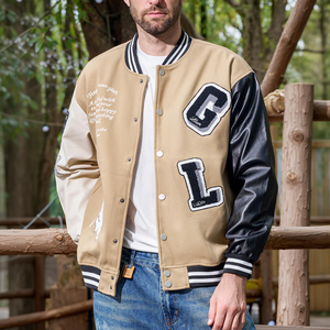 Chaqueta Varsity de Béisbol Retro Americana Unisex de Alta Calidad con Logotipo Frontal Personalizado y Bordado de Letras en el Cuello en V - Product Image 1