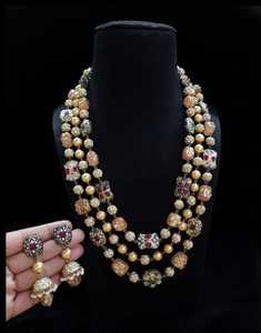 Perles antiques verre haute qualité multicolore nouvelles perles de bijoux indiennes trois couches mala fait à la main produit en vrac collier - Product Image 4