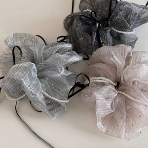 Accesorios para el cabello estilo bailarina perla decorada tela de malla Scrunchies brillo diamantes de imitación lazos para el cabello cinta lazo banda para el cabello - Product Image 6